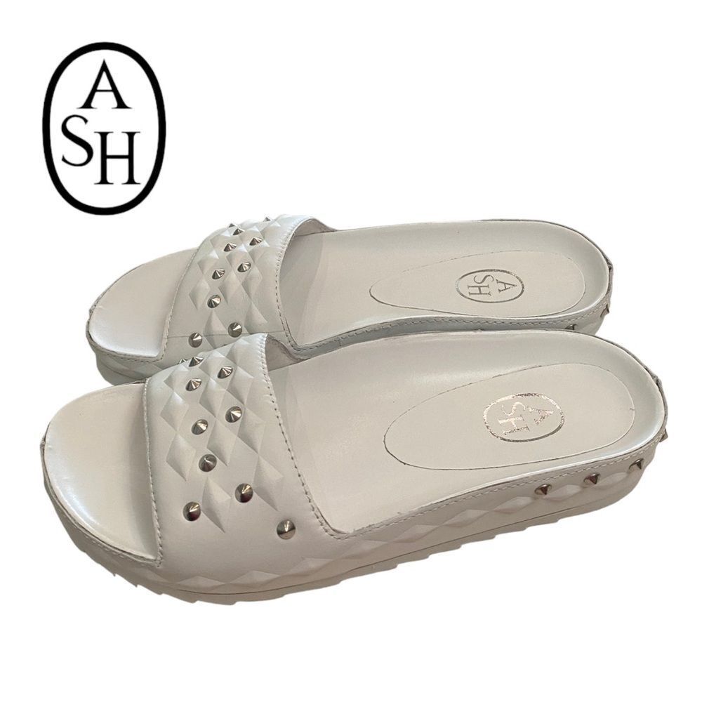 ASH Big Kids Unique White Leather Slide Sandals with Dust Bag NEW 35  3.5